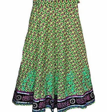 MapleClothing Indian Long Skirt Cotton Block Printed Womens Designer India Clothes (Green)