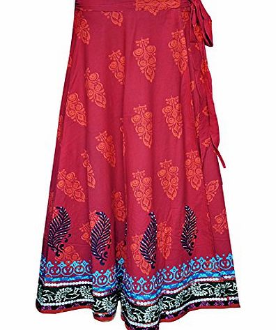 MapleClothing Indian Long Skirt Sequins Beads Cotton Maxi Printed Designer Clothes (Maroon)