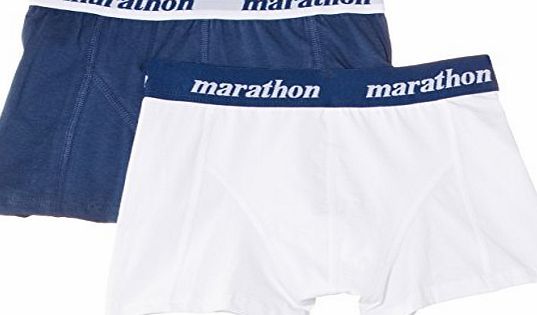 Marathon Boys 2 Pack Boxer Shorts, White/Navy, 10-12 Years