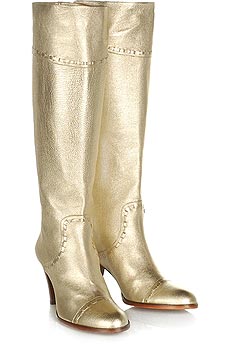 Metallic leather knee high boots