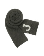 Black Logoed Knit Wool Long Scarf