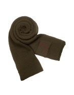 Brown Logoed Knit Wool Long Scarf