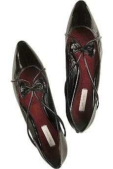 Patent leather bow flat shoes