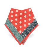 Polkadot and Floral Frame Silk Square Scarf