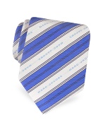 Marc Jacobs White and Blue Signature Bands Woven Silk Tie