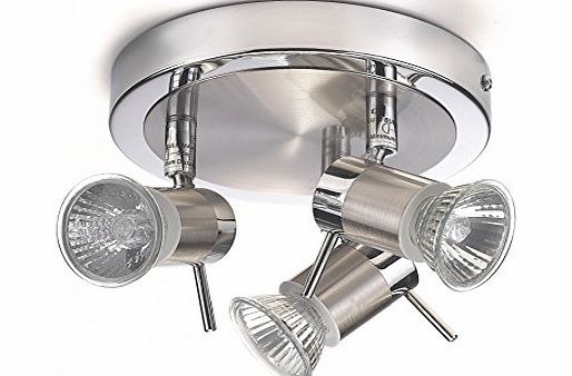 Marco Tielle Satin Chrome Finish Halogen Bathroom Ceiling Lights / Lighting with 3 Spotlights IP44 Rated