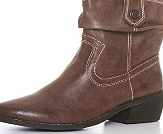 Marco Tozzi - Womens Chestnut Mid Low Heeled Slouch Ankle Boots Buckle Strap Biker Style Bootie Ladies size 5