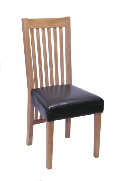 Oak Dining Chair with Leather Seat - Pair