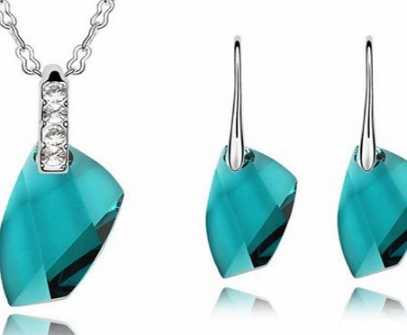 Marenja Mothers Day Gifts MARENJA Crystal Jewellery Gift for Mum White Gold Plated Blue Green Austrian Crystal Geometric Pendant Necklace amp; Drop Earrings Set