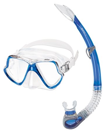 Mares Wahoo - Quality Silicone Mask & Snorkel Set with Net Bag - Blue