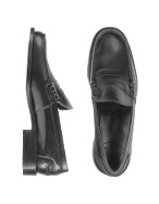Mariano Campanile Handmade Black Italian Genuine Leather Penny Loafer Shoes