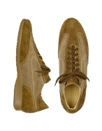 Light Brown Canvas and Suede Sneaker Lace-up Shoes