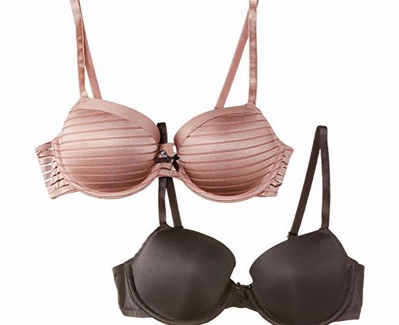 Marie Meili  Womens Brooke Striped Set of 2 Everyday Bra, Multicoloured (Bark/Charcoal), Size 16 (Manufacturer Size: 38C)
