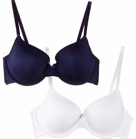  Womens Essence Plain Everyday Bra, Multicoloured (White/Ink Blue), Size 16 (Manufacturer Size: 38C)