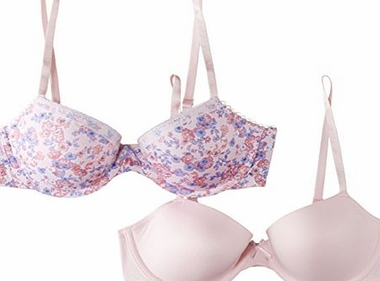 Marie Meili Womens Glam Floral Set of 2 Everyday T-Shirt Bra, Ice Pink Floral/Ice Pink, 38C