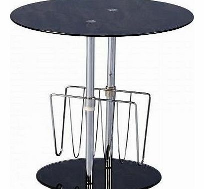 Lamp Table Black Glass Round Chrome Magazine Rack Side End Table Mariella