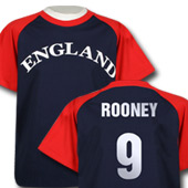 England Football T-Shirt - Navy/Red with official Rooney 9 printing.