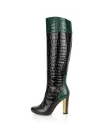 Black and Green Croc Leather Platform Boots