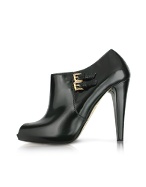 Black Shiny Leather Peep-Toe Bootie