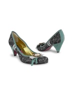 Shimmering Gray Brocade and Suede Pump Shoes
