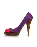 Two-tone Purple Satin Peep-Toe Pump Shoes