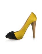 Two-tone Satin and Suede Peep-Toe Pump Shoes