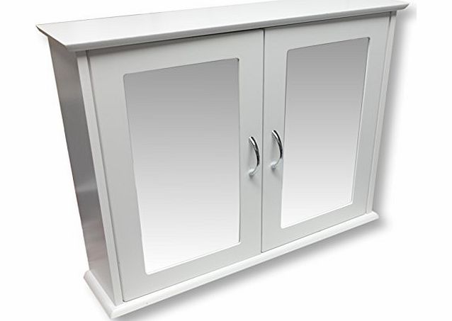 White Wooden Double Mirror Door Indoor Wall Mountable Bathroom Cabinet Shelf