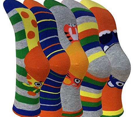 M & S Childrens Boys 3D Bright Animal Socks 12-3.5 (7-10 Years) Pack of 5