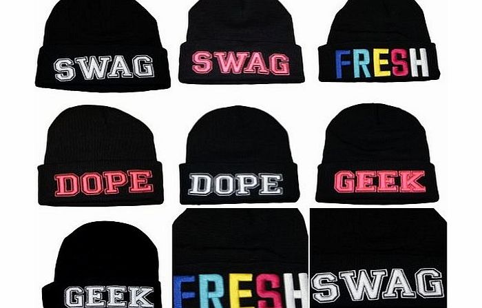 Marku collection Designer beanie hats, swag, dope, fresh, geek winter wooly bling hats, snap back style of caps, street wear beanies, urban wear (Fresh Black)