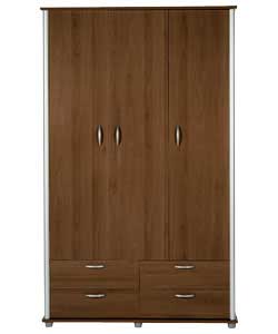 3 Door 4 Drawer Wardrobe - Walnut