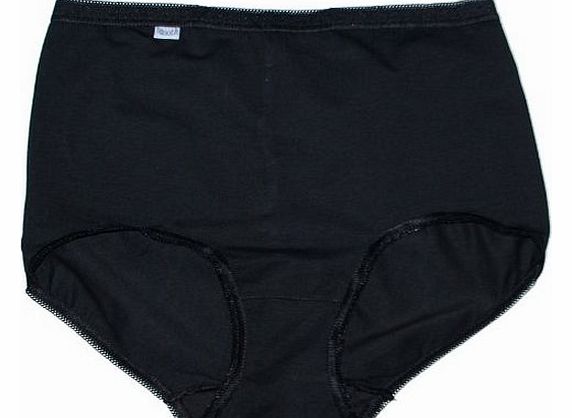 3 Ladies Smooth Cotton Full Briefs with Lycra. Black or Skintone.Sizes 12-30 (20-22, BLACK)