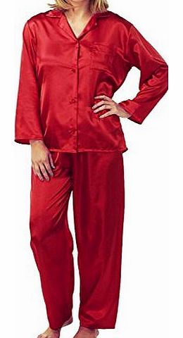 Marlon Ladies Satin Pyjamas Plain Silky (10, Red New)