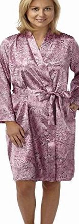 Marlon Ladies Short Satin Snakeskin Print Wrapover Dressing Gown. Pink or Navy. Sizes 10 12 14 16 18 20 (12, PINK)