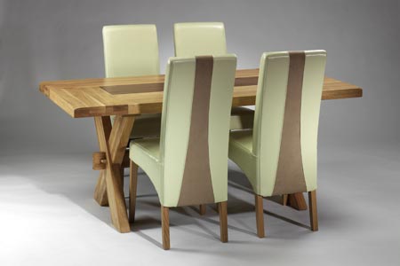 Oak and Walnut Dining Table and 4 Dining
