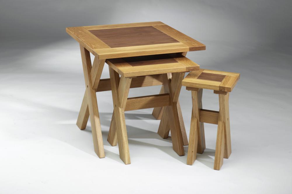 Oak and Walnut Nest of Tables