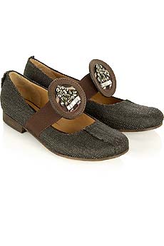 Round toe flat tweed shoes