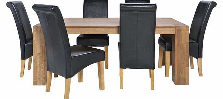 Marston Oak Dining Table and 6 Black Scroll Back