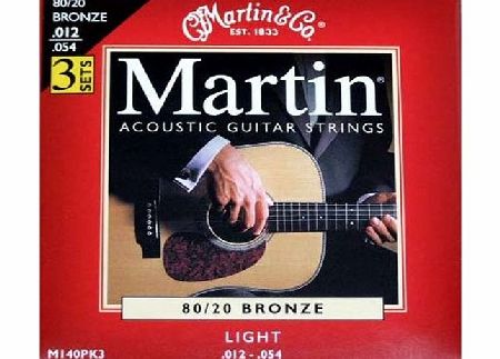 Martin 80/20 Bronze Acoustic Guitar Strings - Light (Pack of 3)