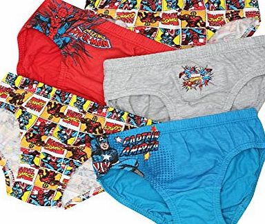 Marvel Boys Marvel Comic Character Spiderman Captain America Cotton Briefs - 5 Pack Multicolour 5/6 Yr