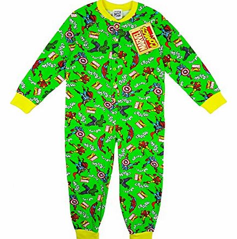 Boys Marvel Retro Superhero Comic Onesie Popper Sleepsuit Pyjamas sizes from 4 to 10 Years