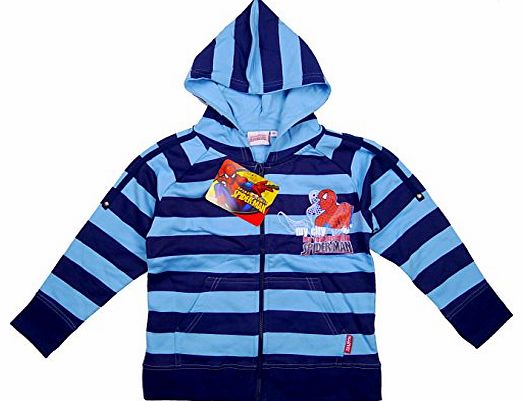 Boys Marvel Spiderman Striped Zipper Hoody Sweatshirt Top Blue 3 to 10 Years