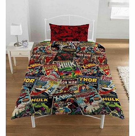 Childrens/Kids Marvel Comics Cover Reversible Single Quilt/Duvet Cover Bedding Set (Single Bed) (Multicoloured)