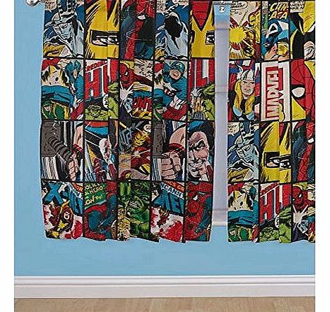 Marvel Comics  RED BLUE SUPERHEROES THE AVENGERS CURTAINS 66``X72`` (168CM X 183CM) APPROX BOYS BEDROOM CURTAINS UNLINED WITH PENCIL PLEAT TOP