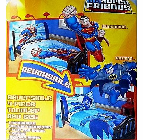Marvel DC Super Friends Reversible Batman Superman TODDLER Bedding Set 4 Piece Comforter Sheets