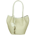 Cream Woven Tote Bag w/Leather Trim