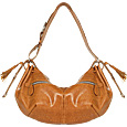 Dark Tan Lizard-Embossed Leather Hobo Bag