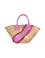 Maschera Embellished Lavender Leather and Straw Tote Bag