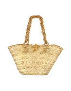 Maschera Gold Chain Straps Large Straw Tote Bag