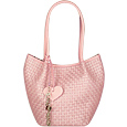 Pink Woven Tote Bag w/Leather Trim