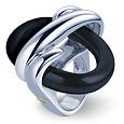 Masini Black Oval Murano Glass and Sterling Silver Ring